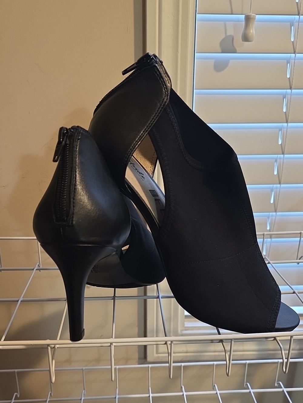 Life Stride Black Peep-Toe Bootie Heels with Back Zip